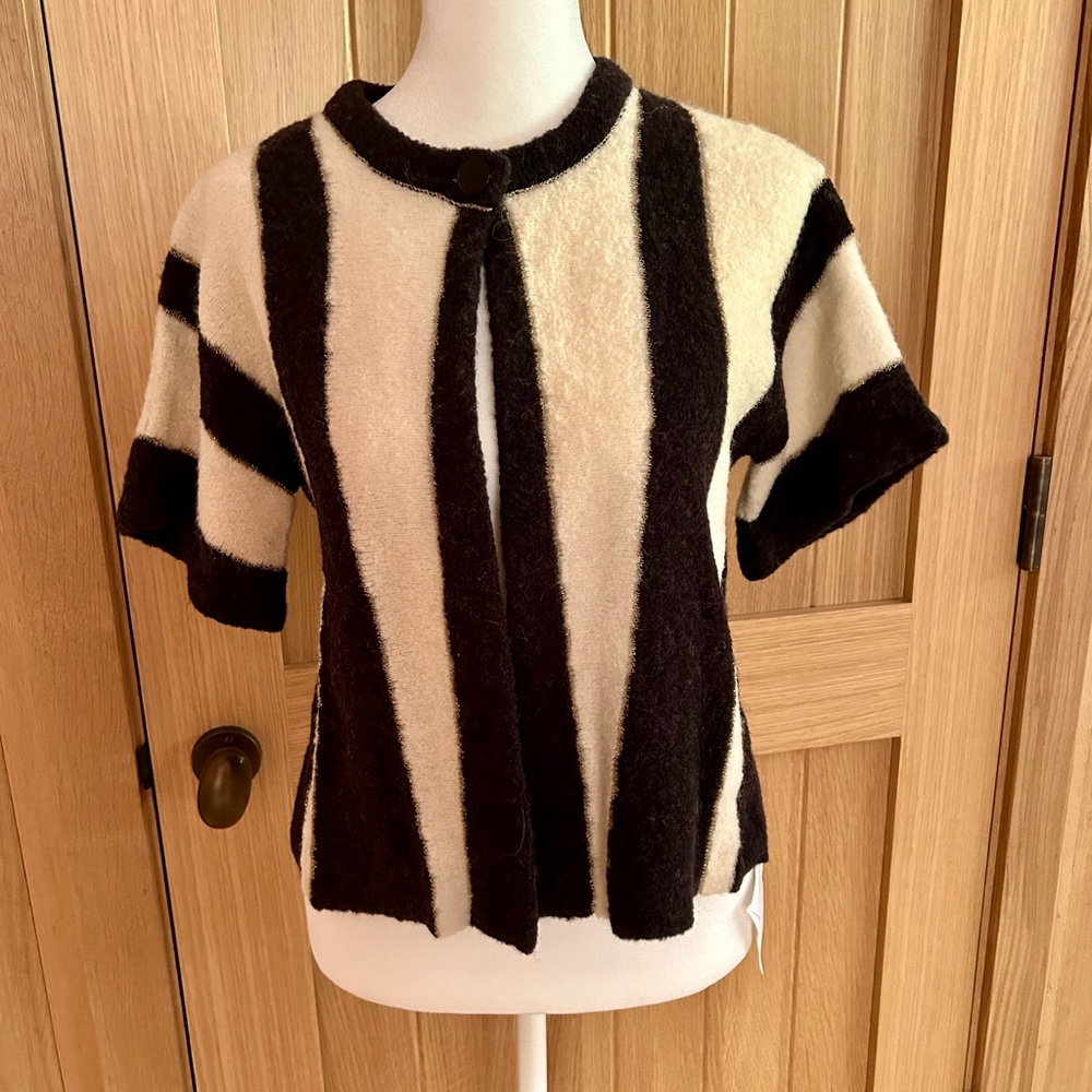 Maison Mayle Striped Cardigan Jacket - NWT - Large - Black Cream Gold